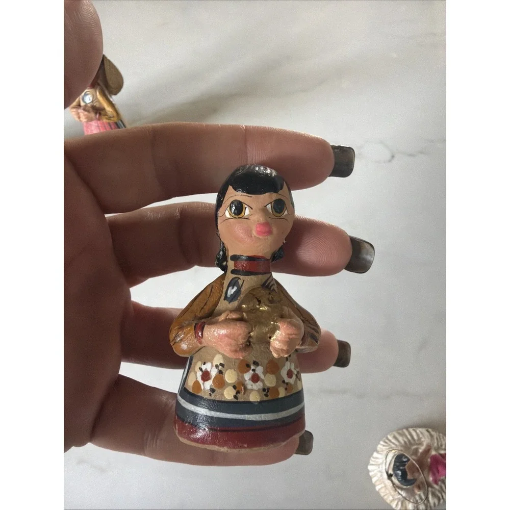 Vintage Mexican Folk Art Nativity Set 9 Pc Hand Painted Pottery Christmas